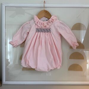 Classic Pink Smocked Baby bubble romper